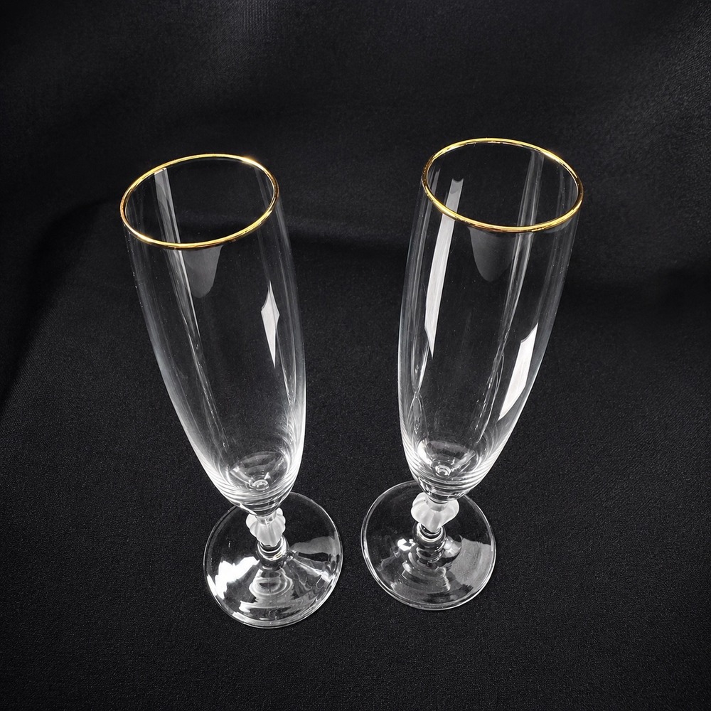 2 Marquis Waterford Sweet Memories Gold Trim Heart Stem Toasting Flutes Set of 2 - Picture 3 of 9